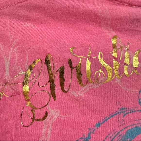 Y2K Christian Audigier Pink Graphic Long Sleeve Tee - size M - Picture 14 of 16
